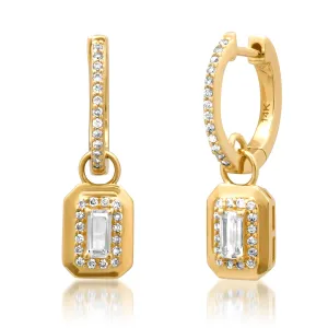 Emerald Cut Topaz & Diamond Baguette Huggie Hoop Earrings