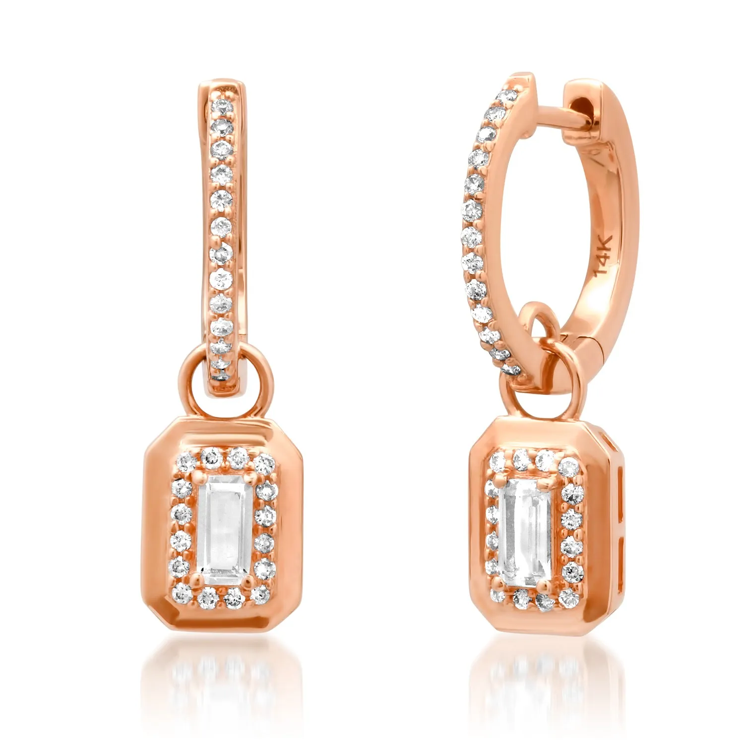 Emerald Cut Topaz & Diamond Baguette Huggie Hoop Earrings