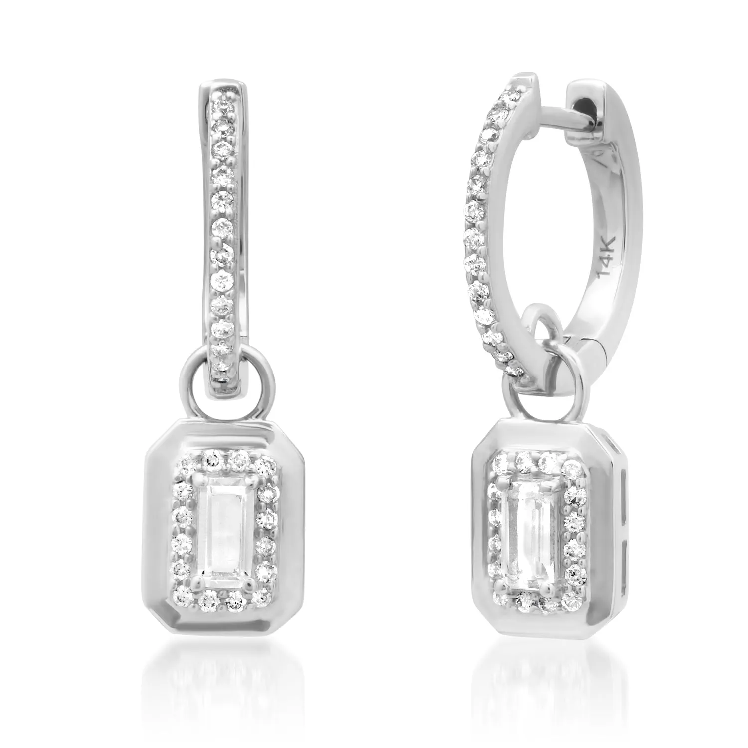 Emerald Cut Topaz & Diamond Baguette Huggie Hoop Earrings