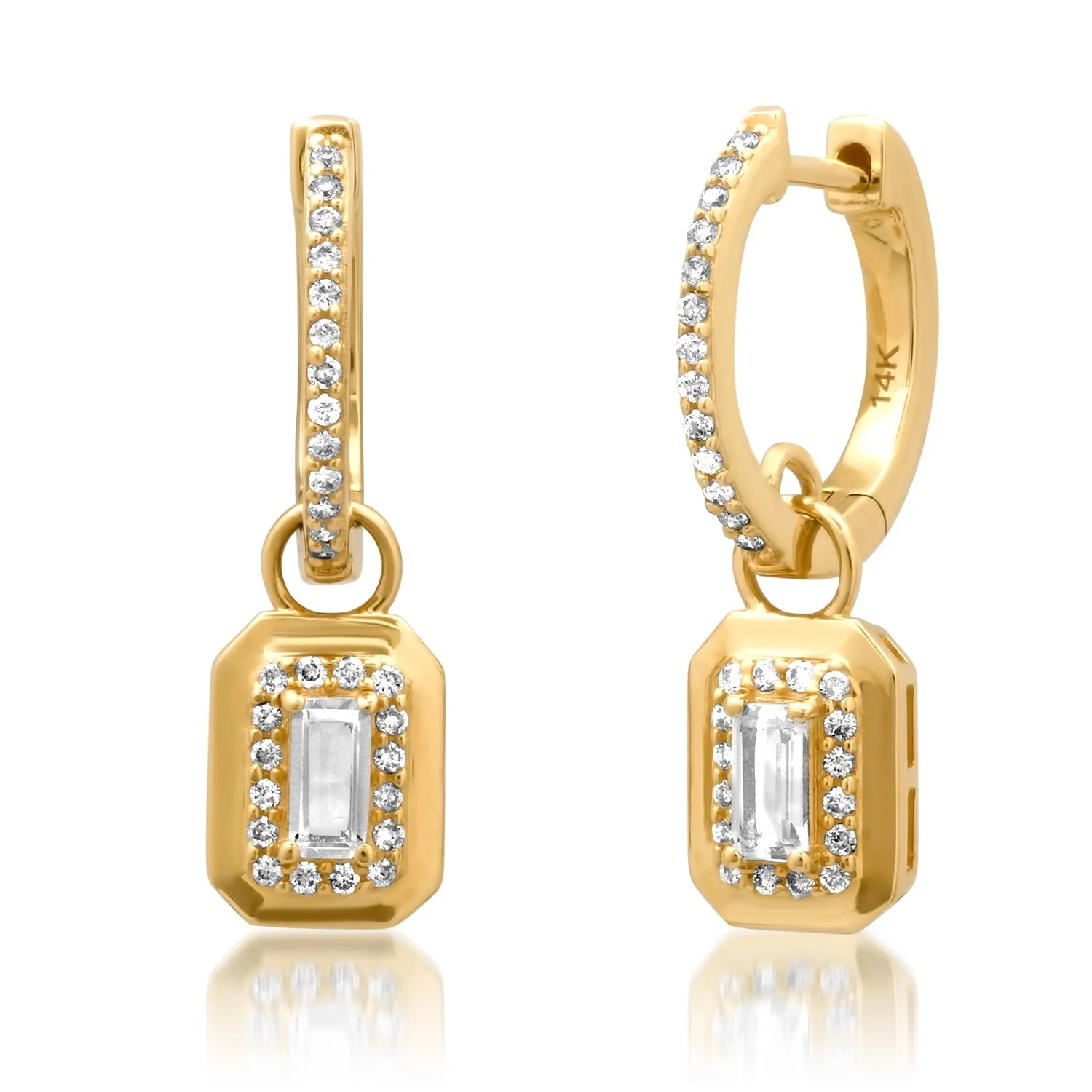 Emerald Cut Topaz & Diamond Baguette Huggie Hoop Earrings