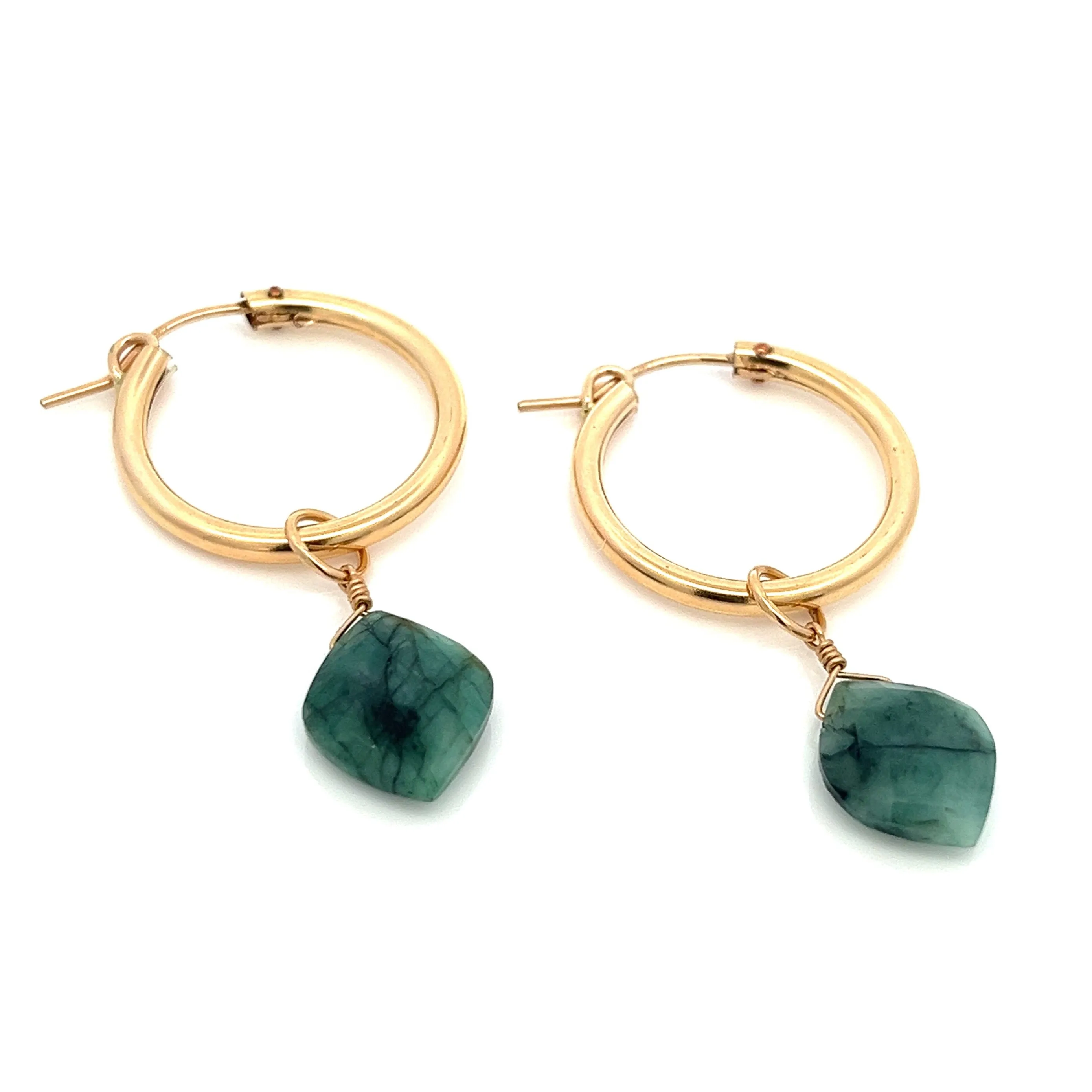 emerald kite charm hoop earrings