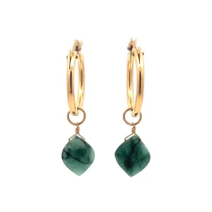 emerald kite charm hoop earrings