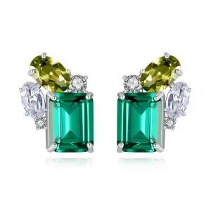 Emerald Simulant Silver Earrings