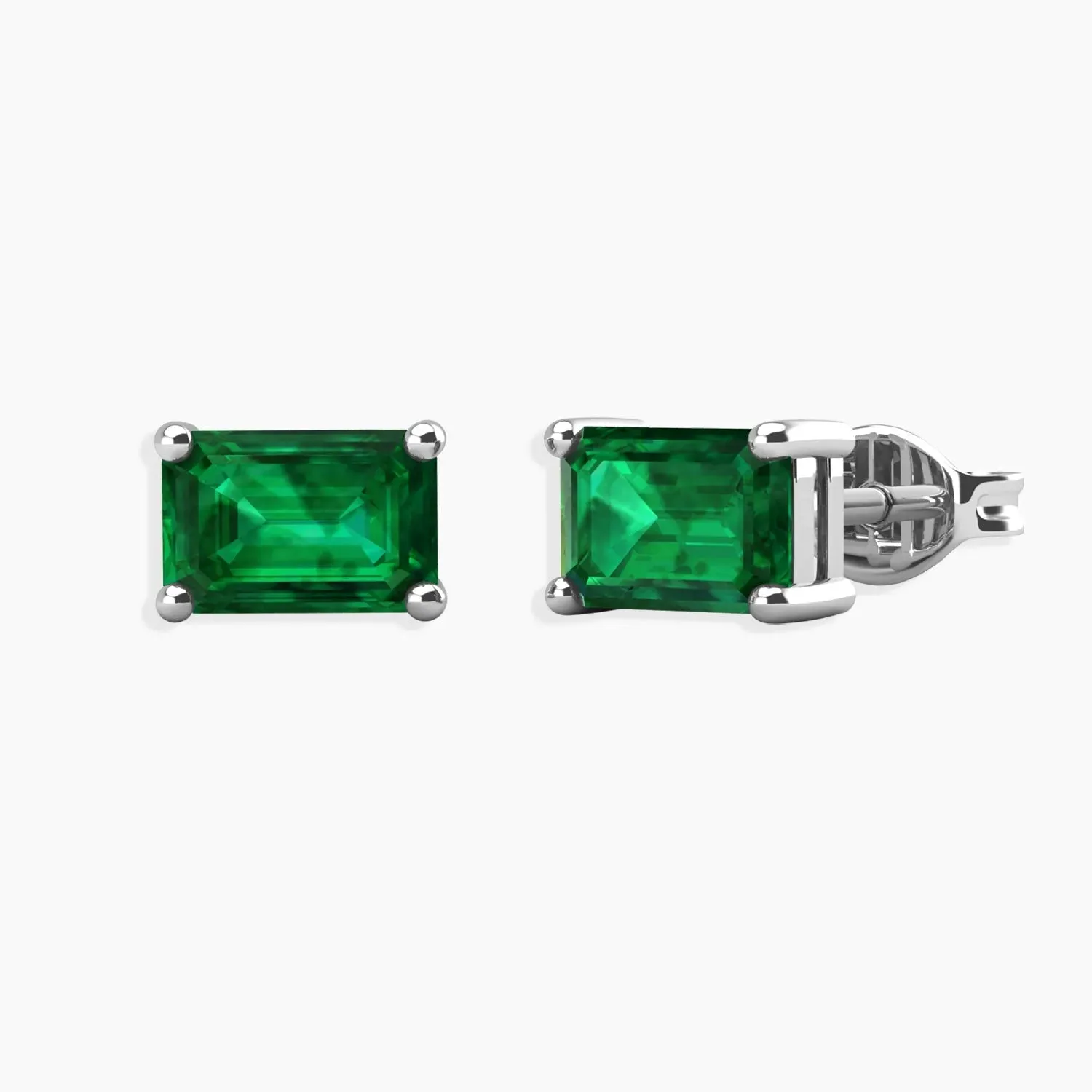 Emerald Stud Earrings - Emerald Cut