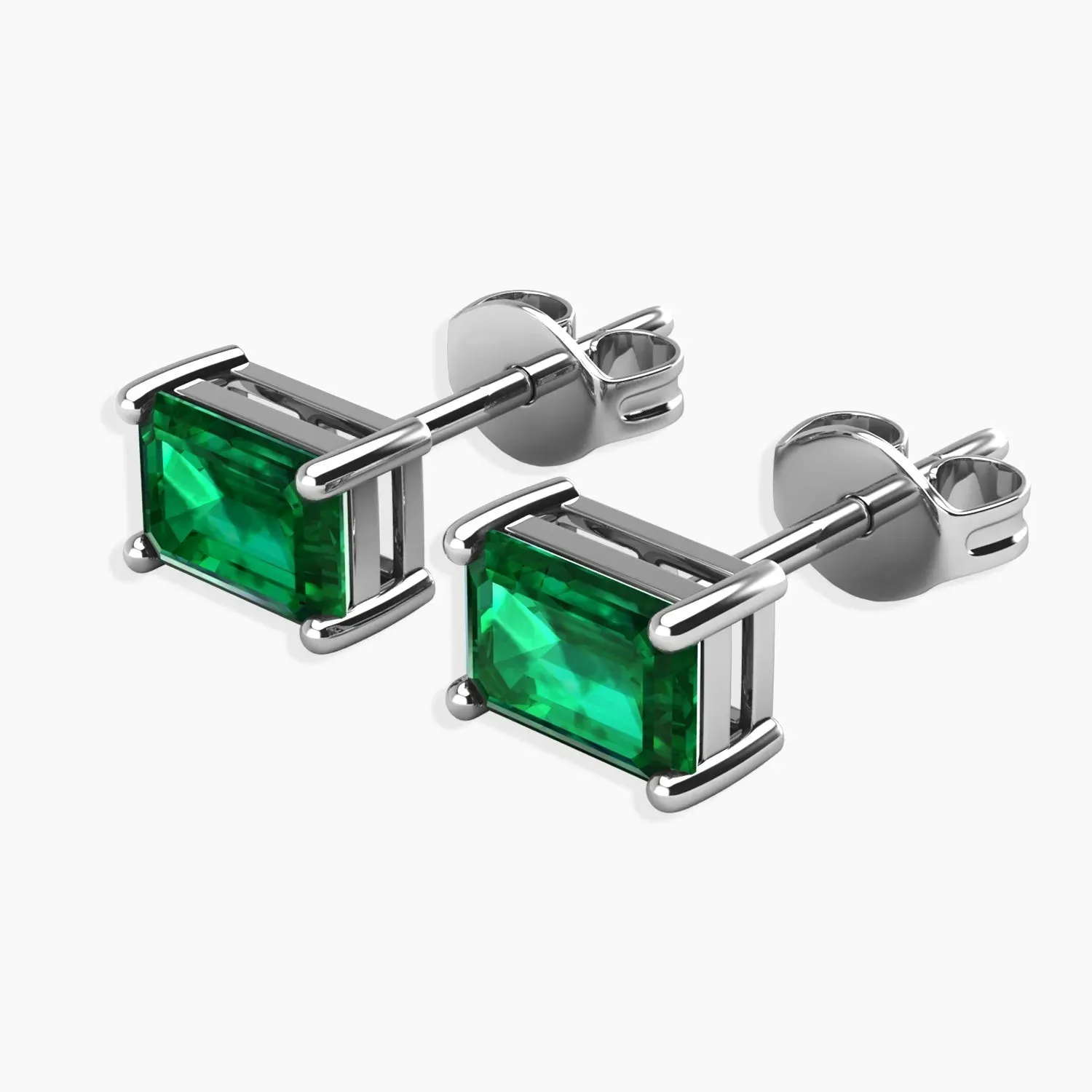 Emerald Stud Earrings - Emerald Cut