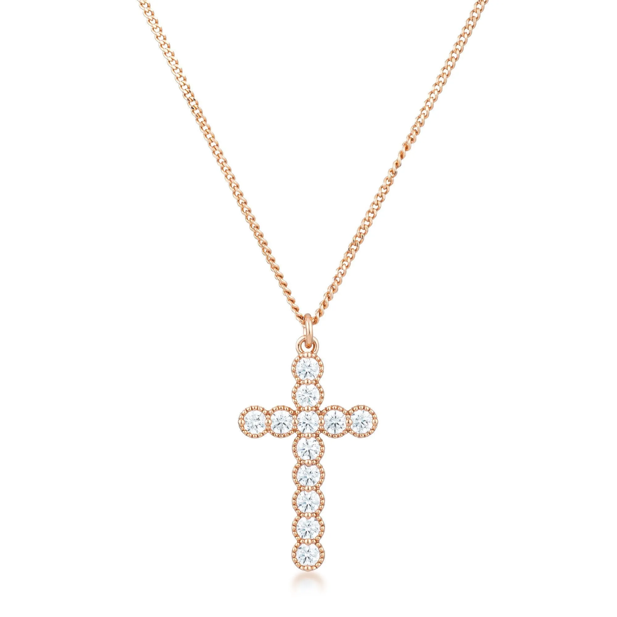 Erin Micro Beaded Gold Plated CZ Cross Pendant