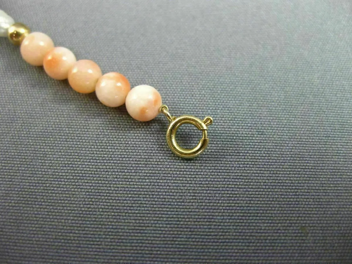 ESTATE LONG AAA SOUTH SEA PEARL & CORAL 14KT YELLOW GOLD 3D BEAD BRACELET #26199