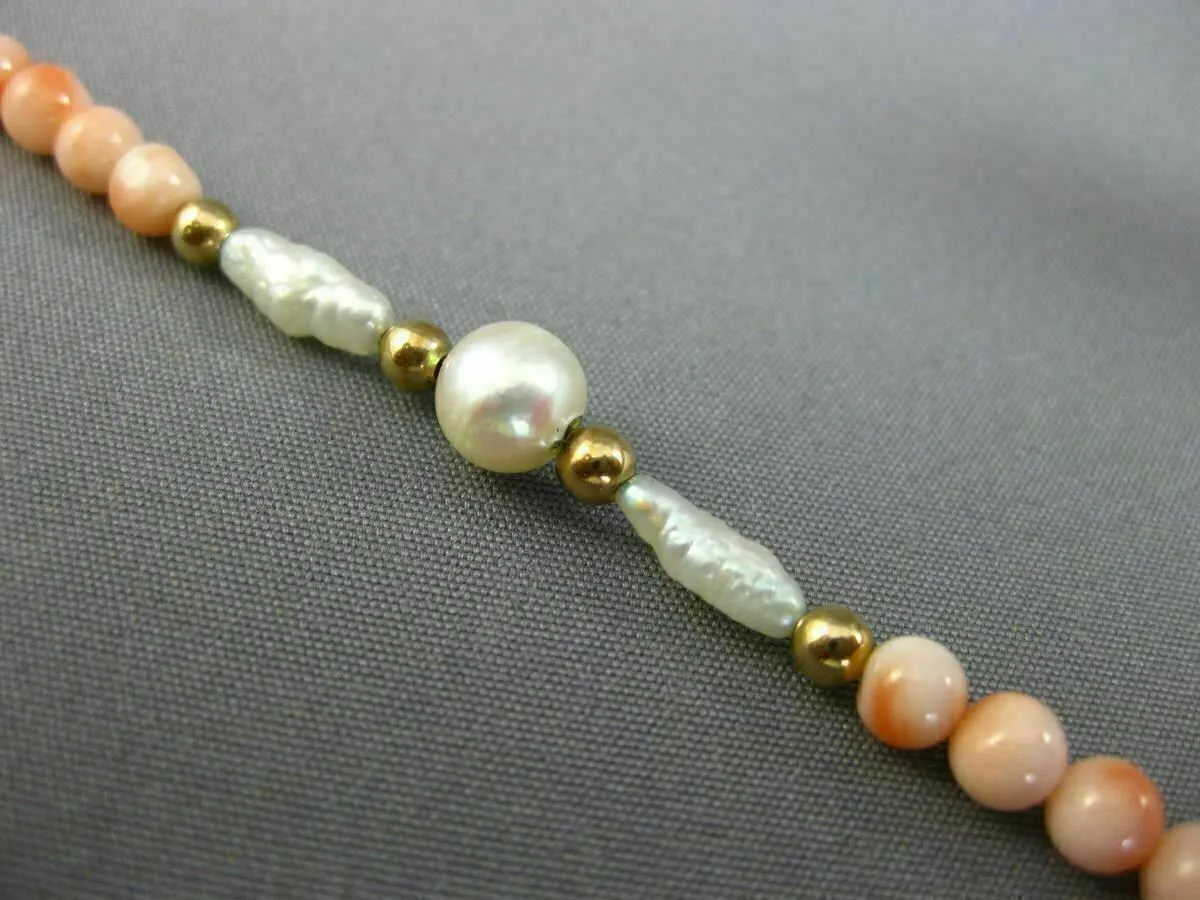 ESTATE LONG AAA SOUTH SEA PEARL & CORAL 14KT YELLOW GOLD 3D BEAD BRACELET #26199