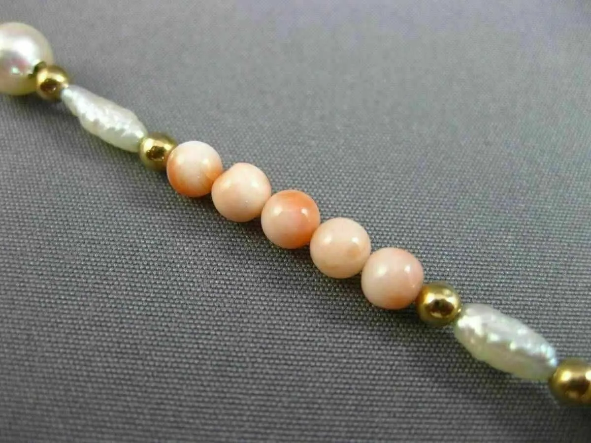 ESTATE LONG AAA SOUTH SEA PEARL & CORAL 14KT YELLOW GOLD 3D BEAD BRACELET #26199