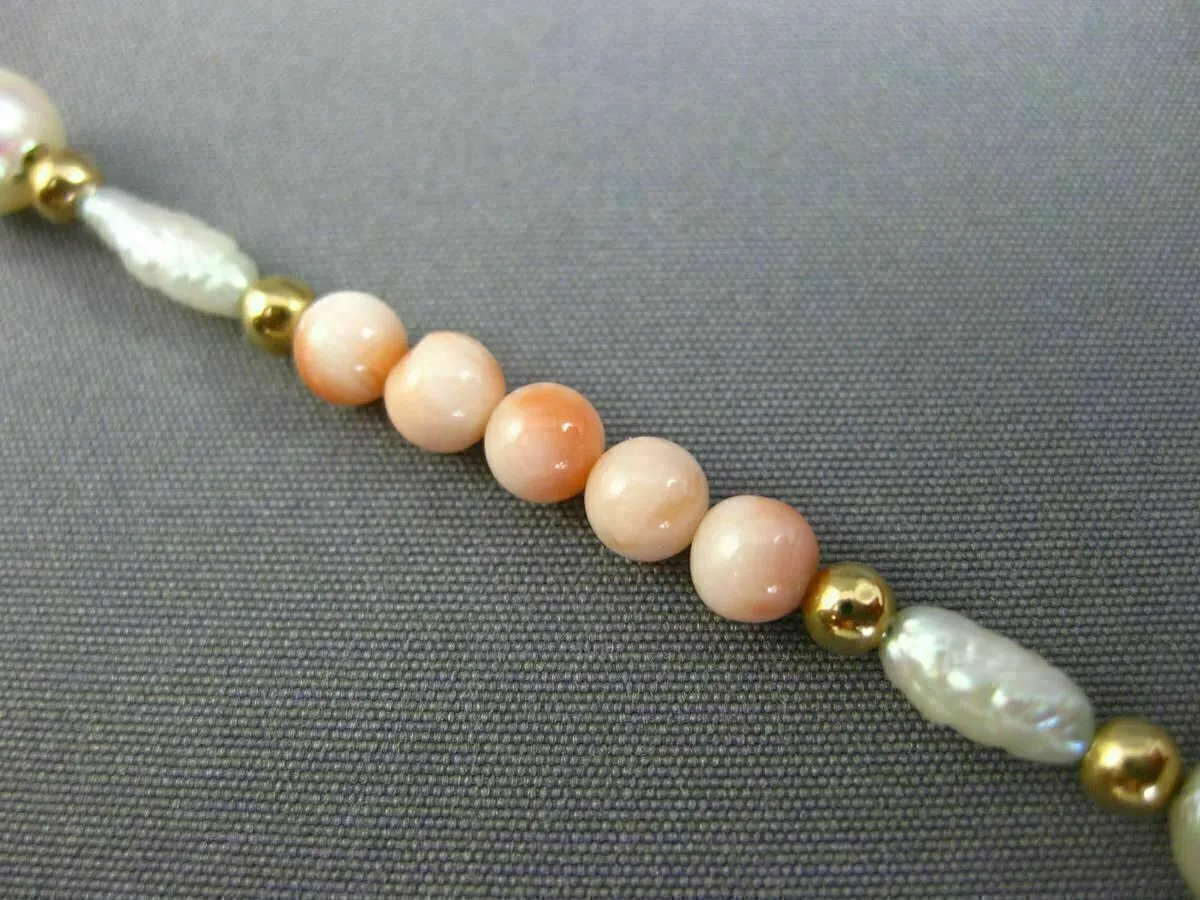 ESTATE LONG AAA SOUTH SEA PEARL & CORAL 14KT YELLOW GOLD 3D BEAD BRACELET #26199