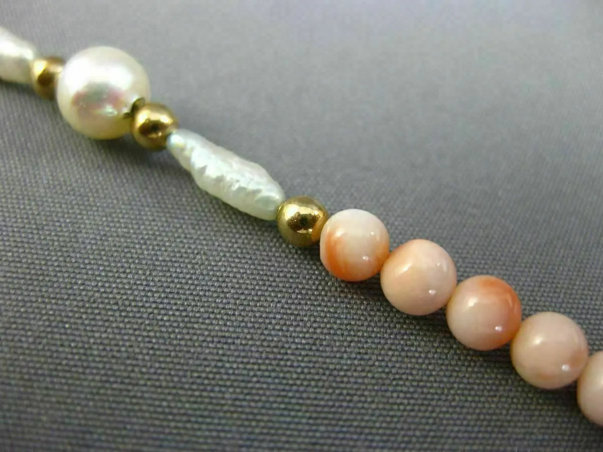 ESTATE LONG AAA SOUTH SEA PEARL & CORAL 14KT YELLOW GOLD 3D BEAD BRACELET #26199