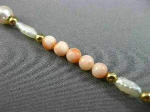 ESTATE LONG AAA SOUTH SEA PEARL & CORAL 14KT YELLOW GOLD 3D BEAD BRACELET #26199