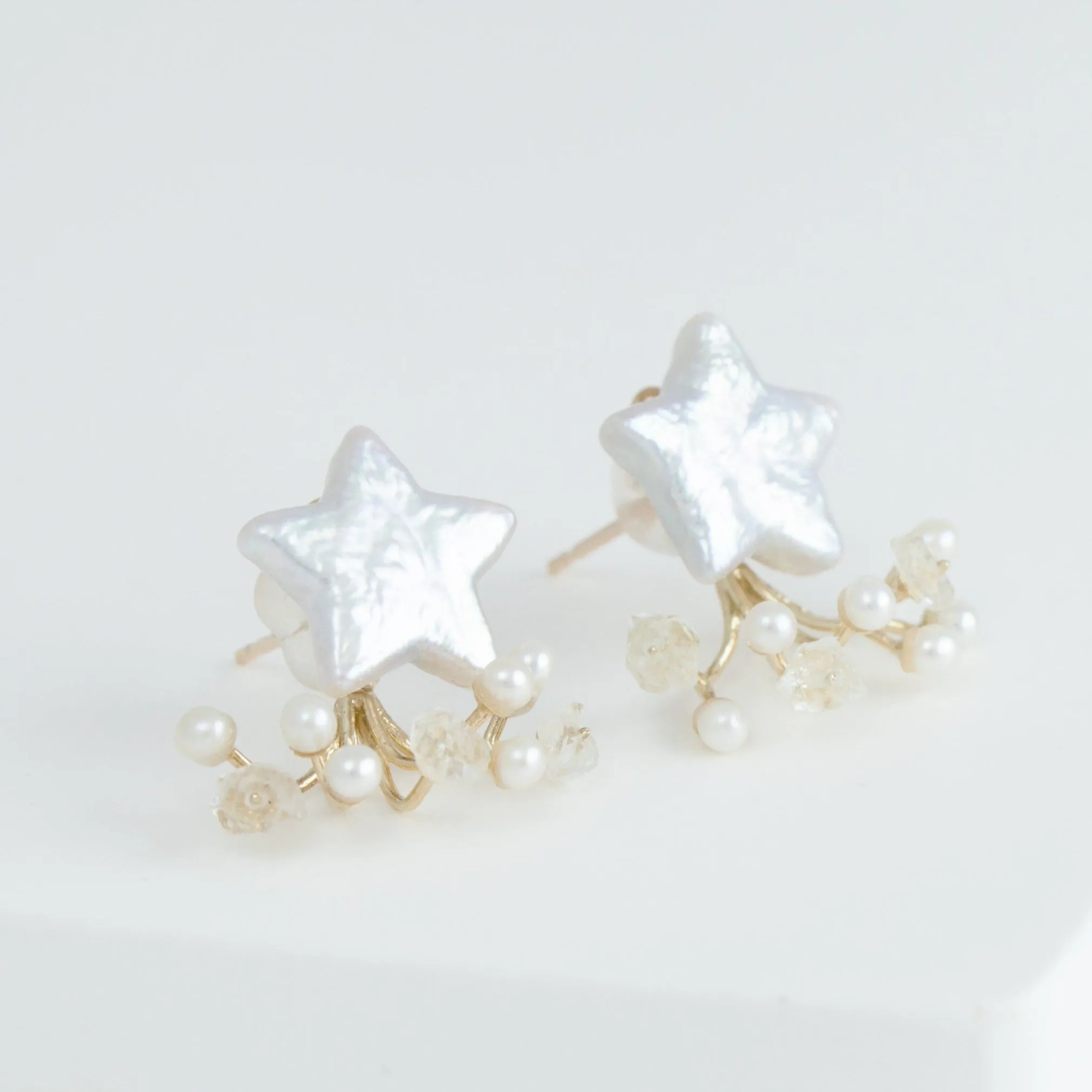 Fairy star pearl and mixed white stone earrings