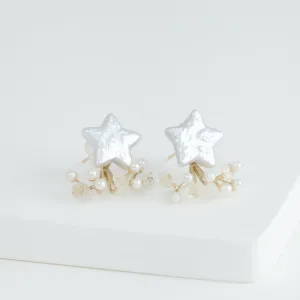 Fairy star pearl and mixed white stone earrings