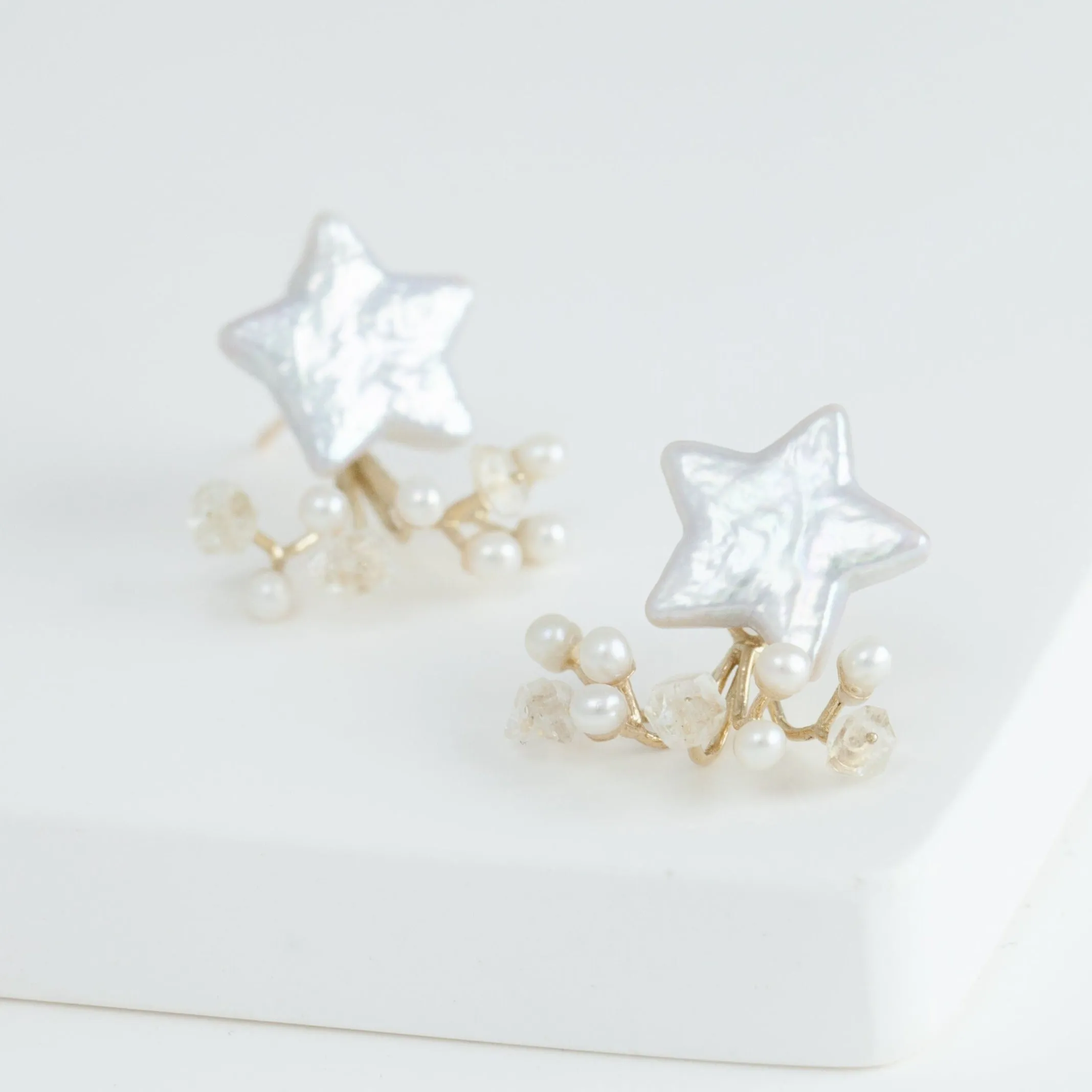 Fairy star pearl and mixed white stone earrings