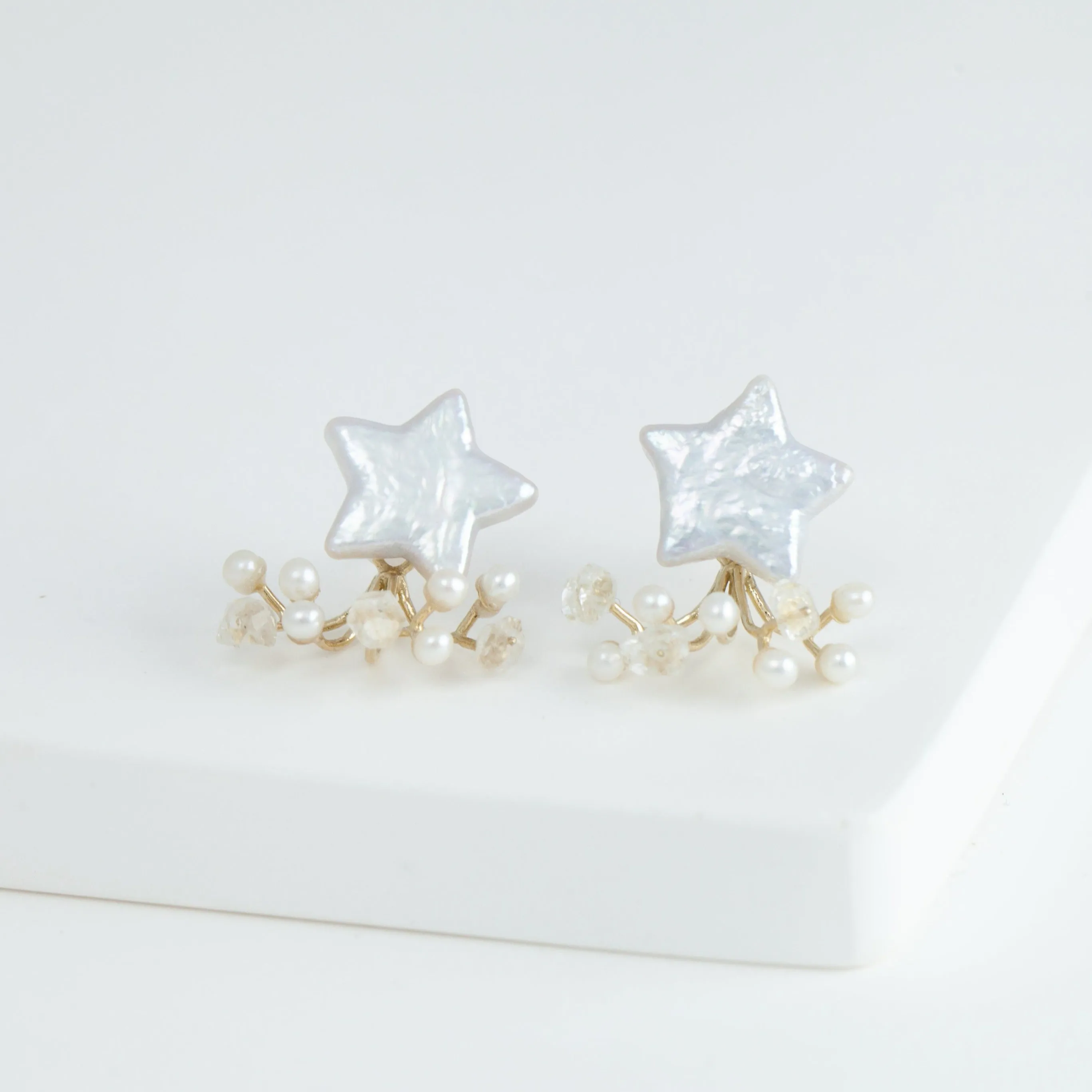 Fairy star pearl and mixed white stone earrings