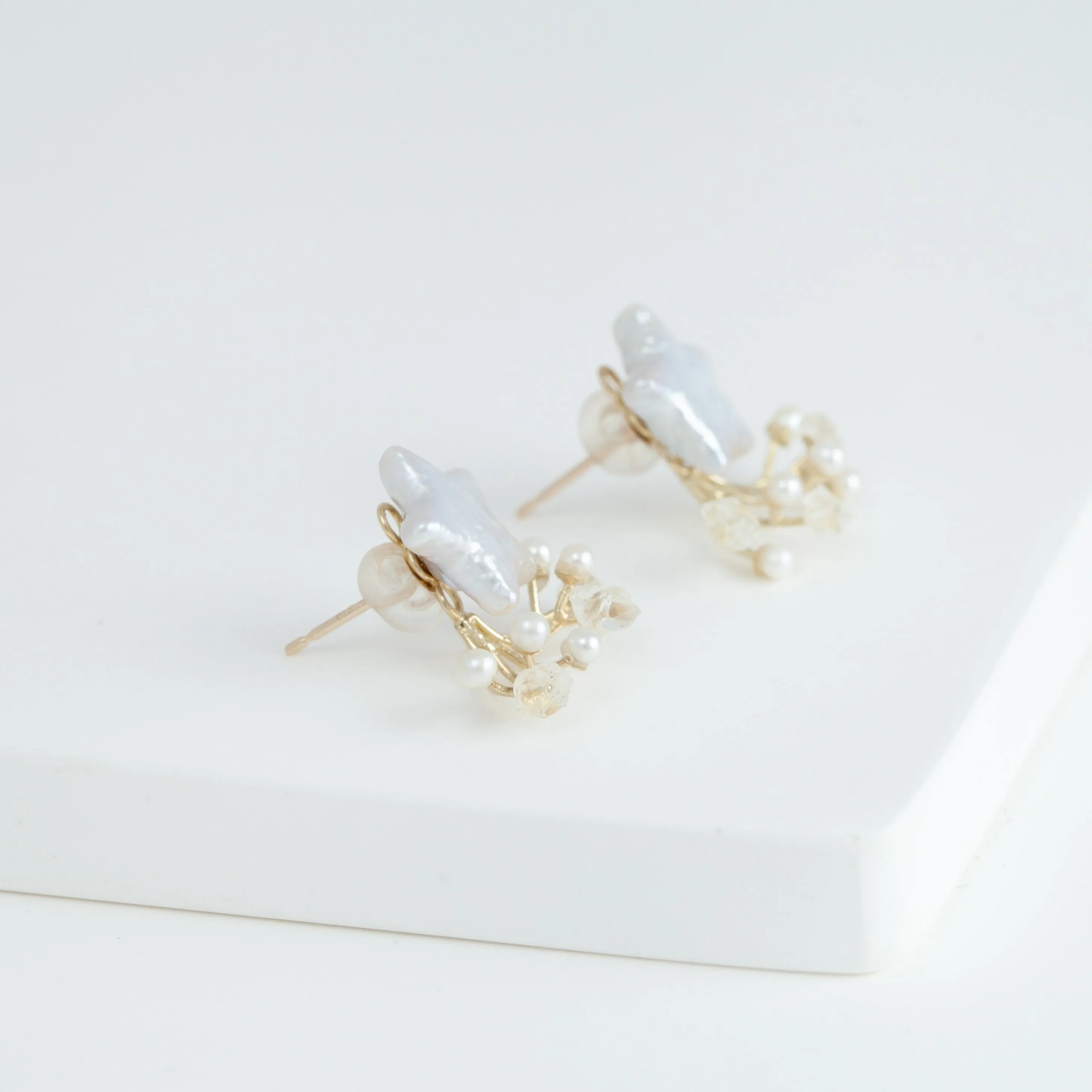 Fairy star pearl and mixed white stone earrings