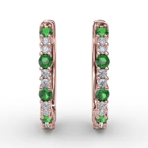 Fana Shared Prong Emerald and Diamond Hoops