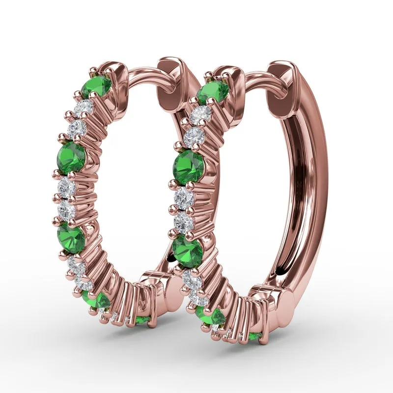 Fana Shared Prong Emerald and Diamond Hoops