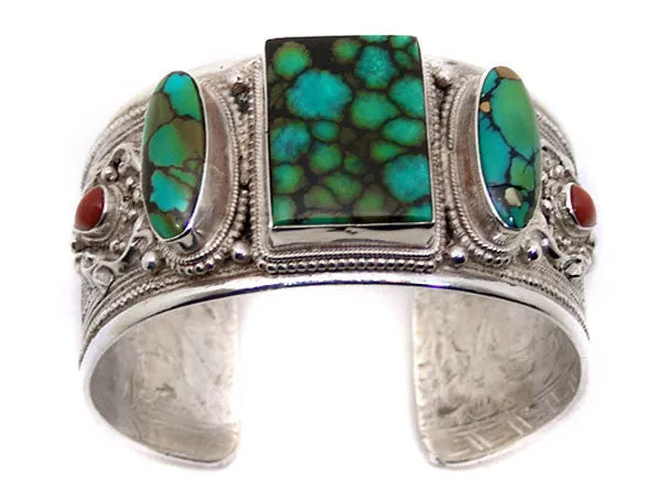 Filigree Turquoise Sterling Silver Cuff Bracelet