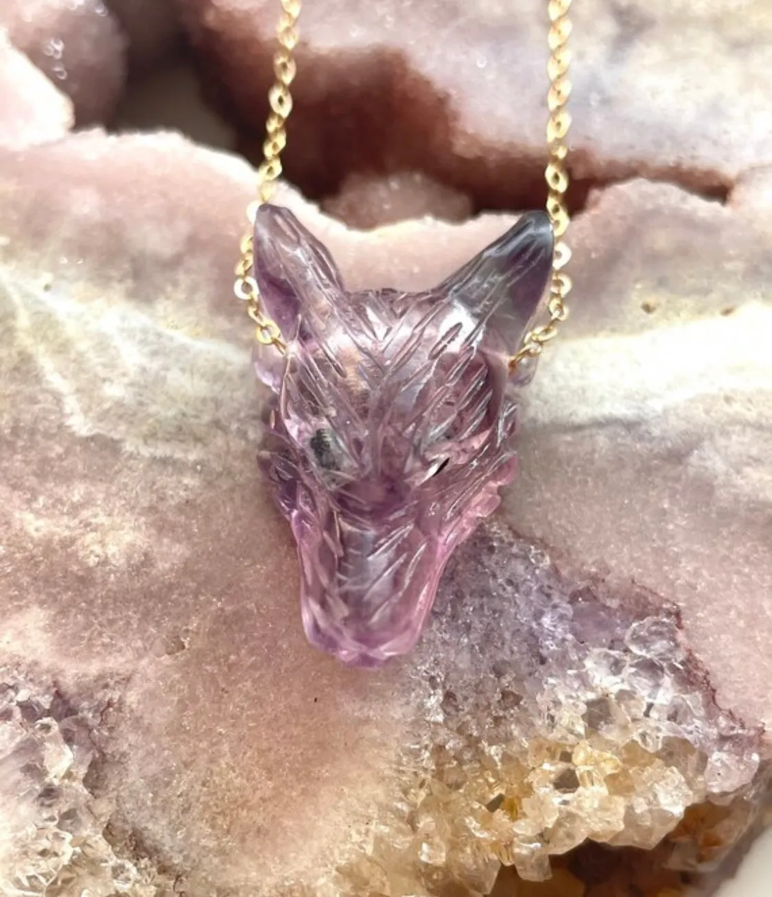 Fluorite Wolf Head Necklace