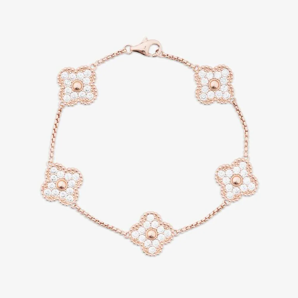 Four Leaf Rose Gold Moissanite Motif Bracelet