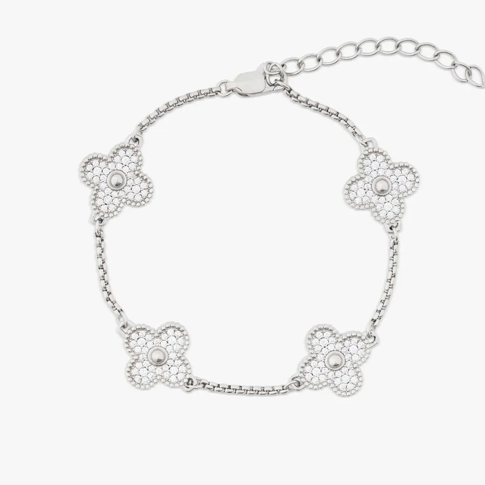 Four Leaf White Gold Moissanite Motif Bracelet