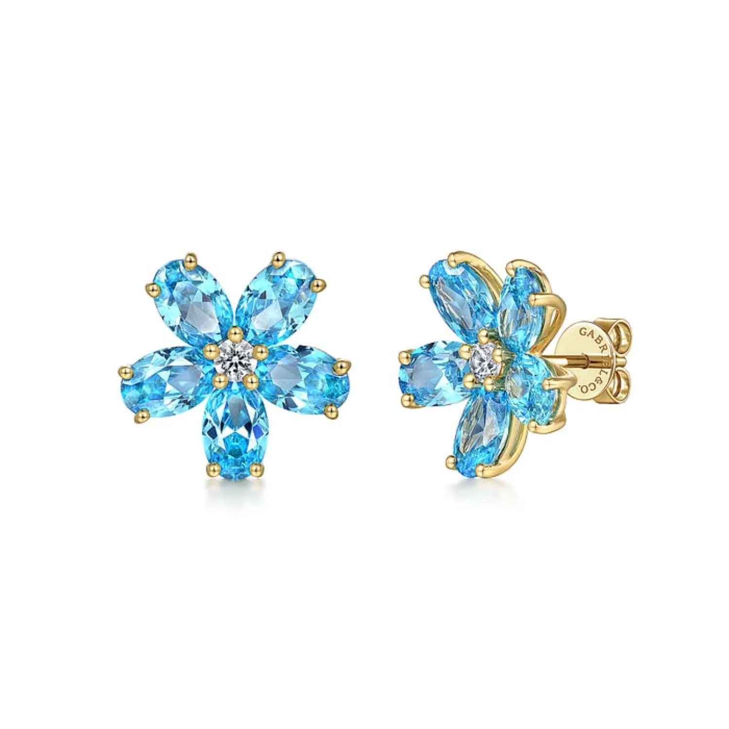 Gabriel & Co. Lusso Blue Topaz and Diamond Flower Stud Earrings