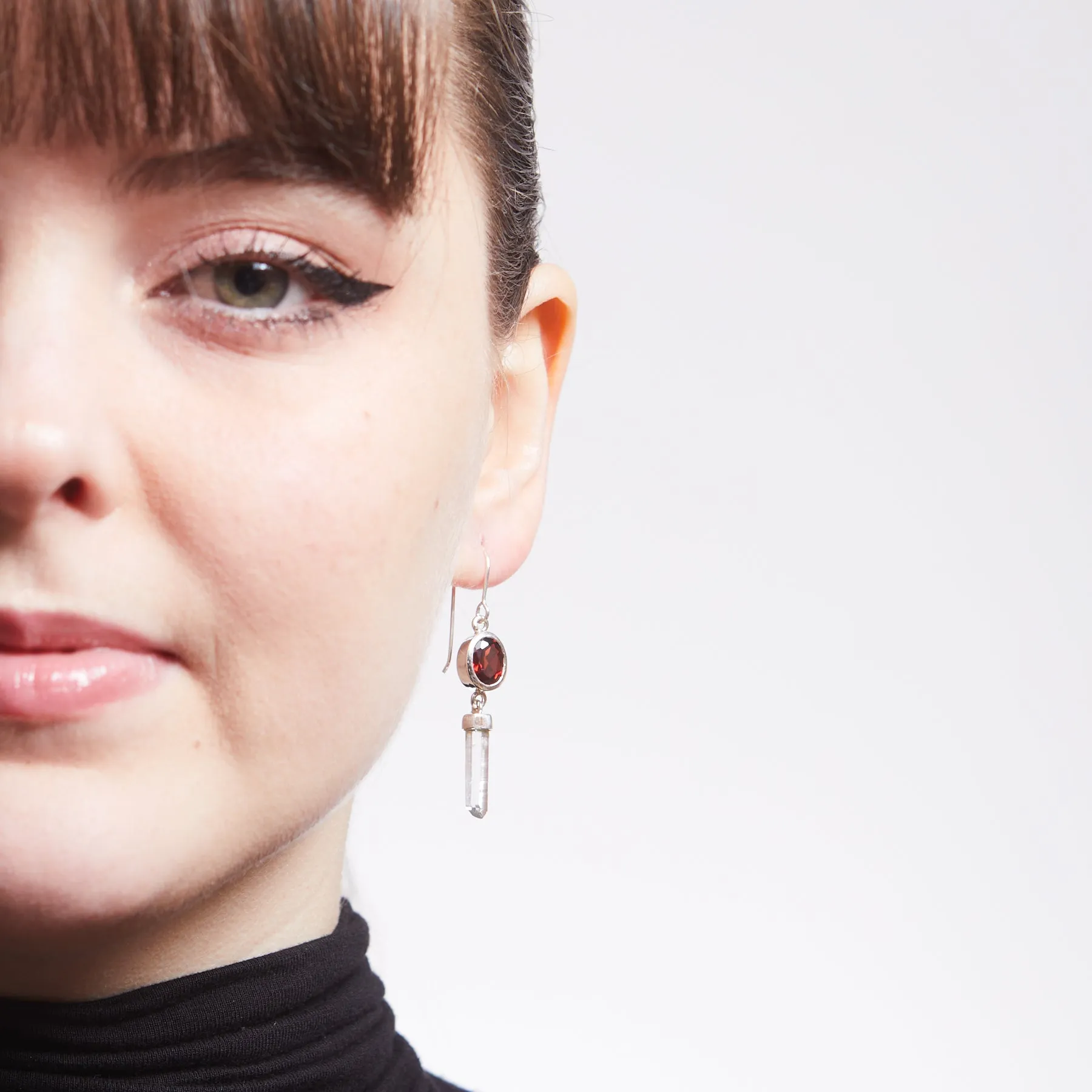 Garnet & Clear Quartz Drop Earrings