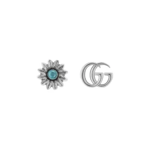 GC GG Marmont Sterling Silver Double G Flower Stud Earrings