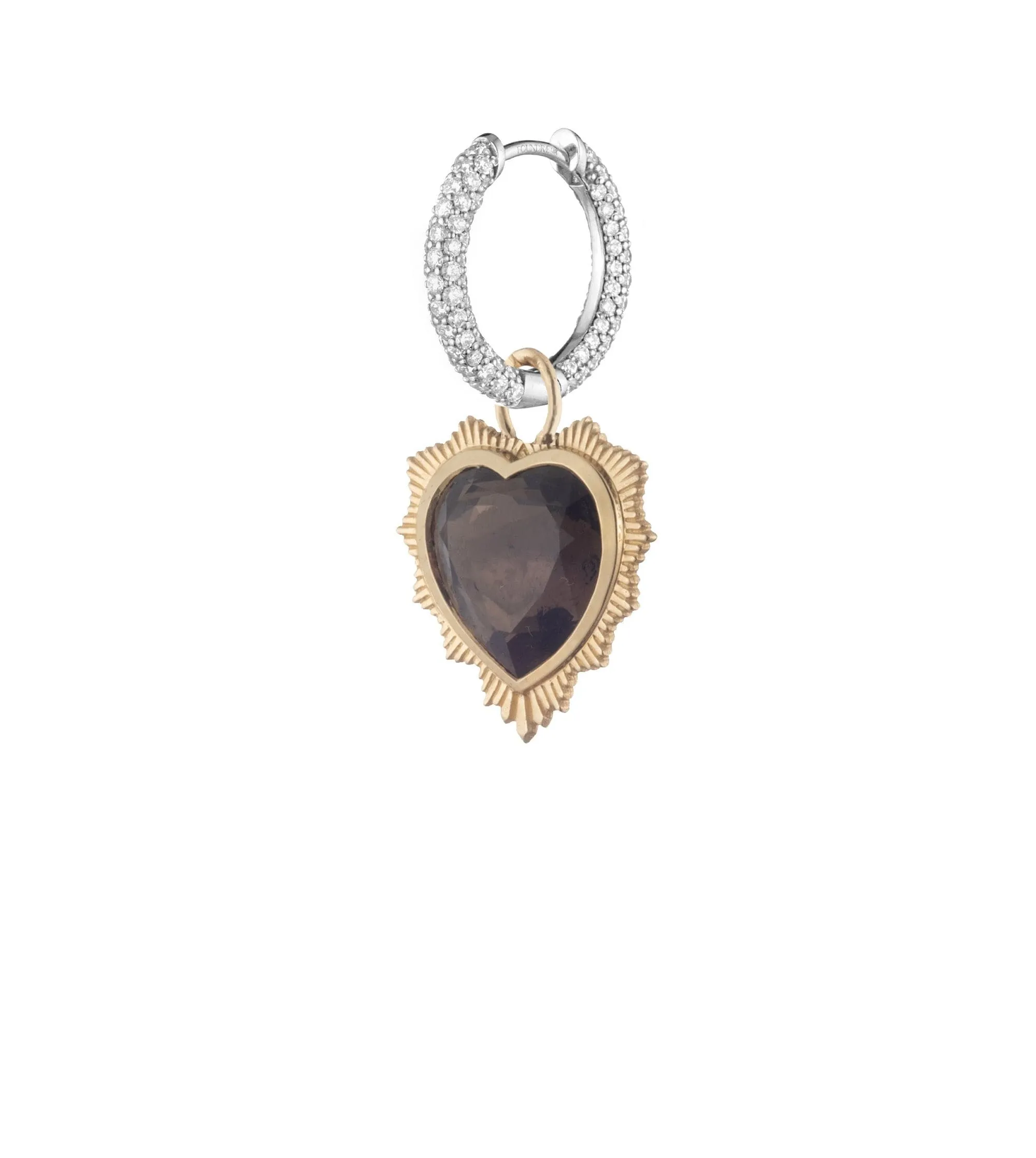 Gemstone Heart - Love : Smoky Quartz Small Diamond Pave Chubby Ear Hoop