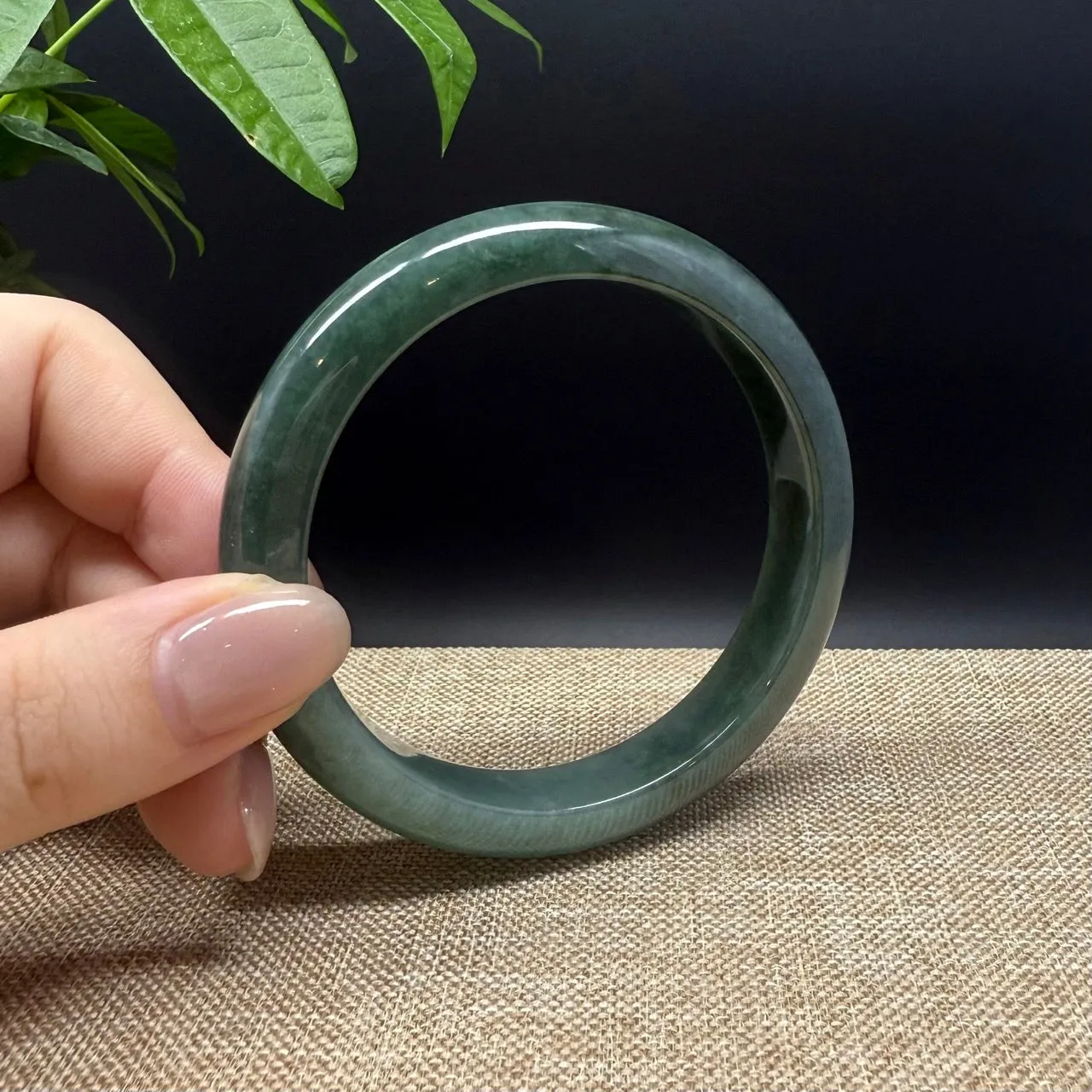 Genuine Burmese Oil Green Jade Jadeite Bangle Bracelet ( 60mm )