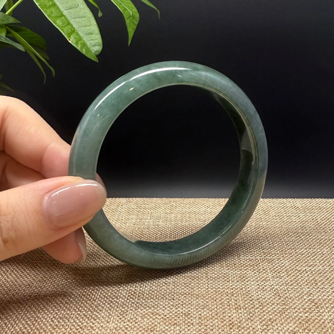 Genuine Burmese Oil Green Jade Jadeite Bangle Bracelet ( 60mm )