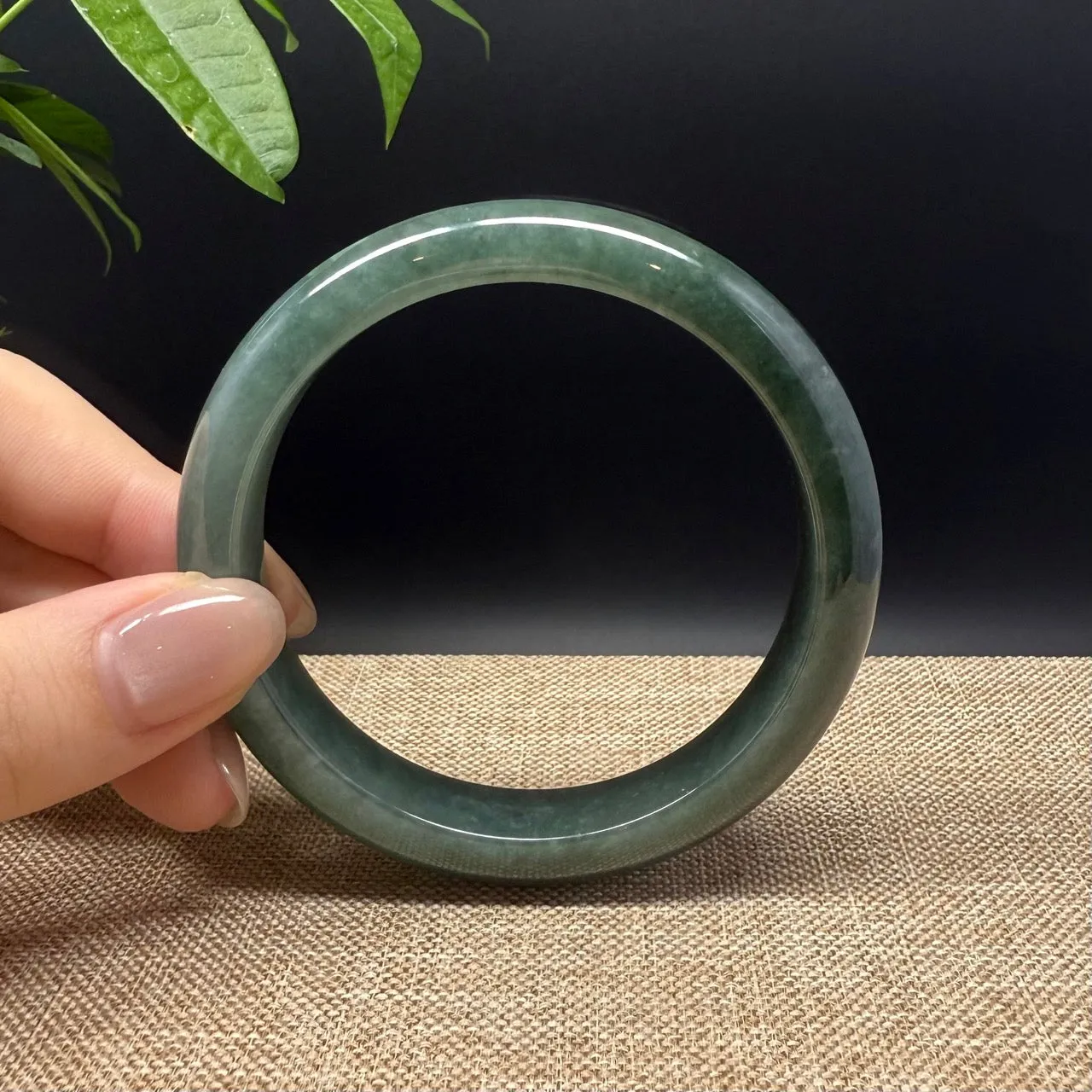 Genuine Burmese Oil Green Jade Jadeite Bangle Bracelet ( 60mm )