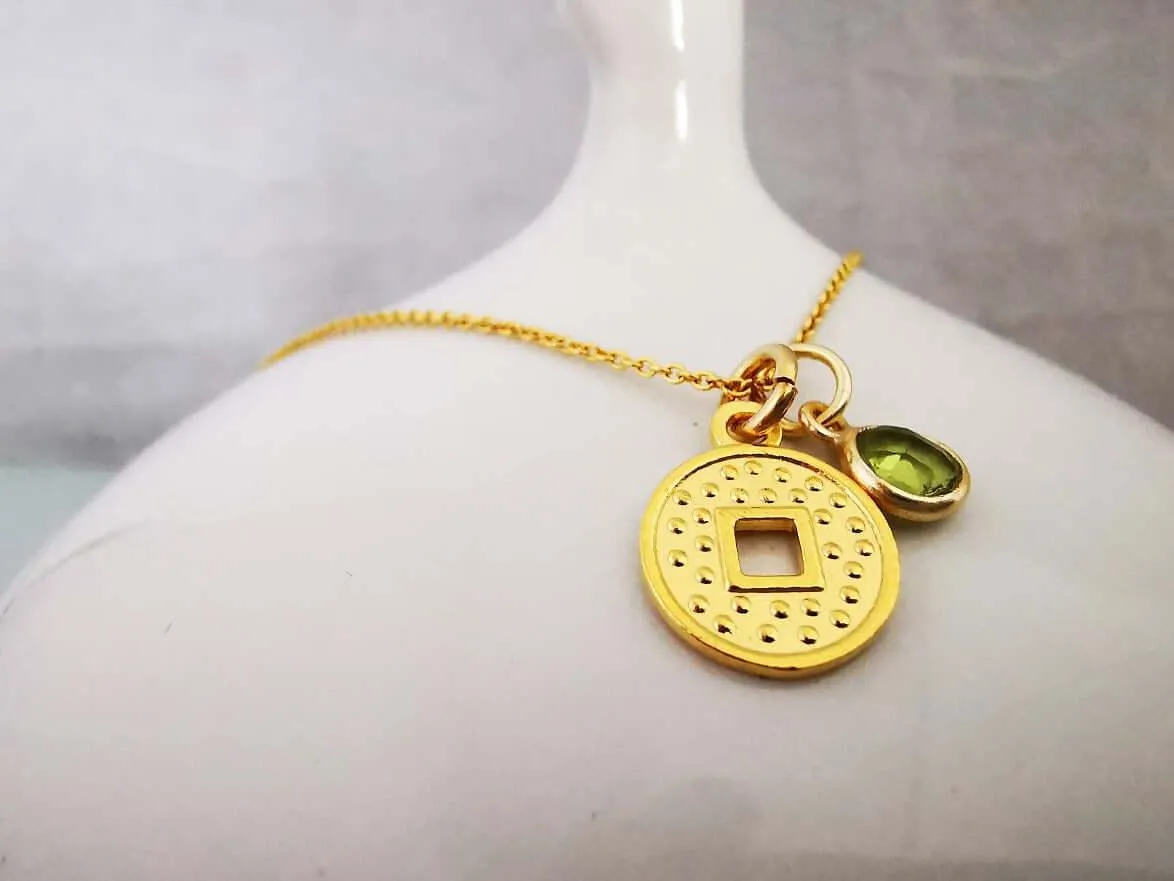 Gold Coin and Gemstone Pendant Necklace