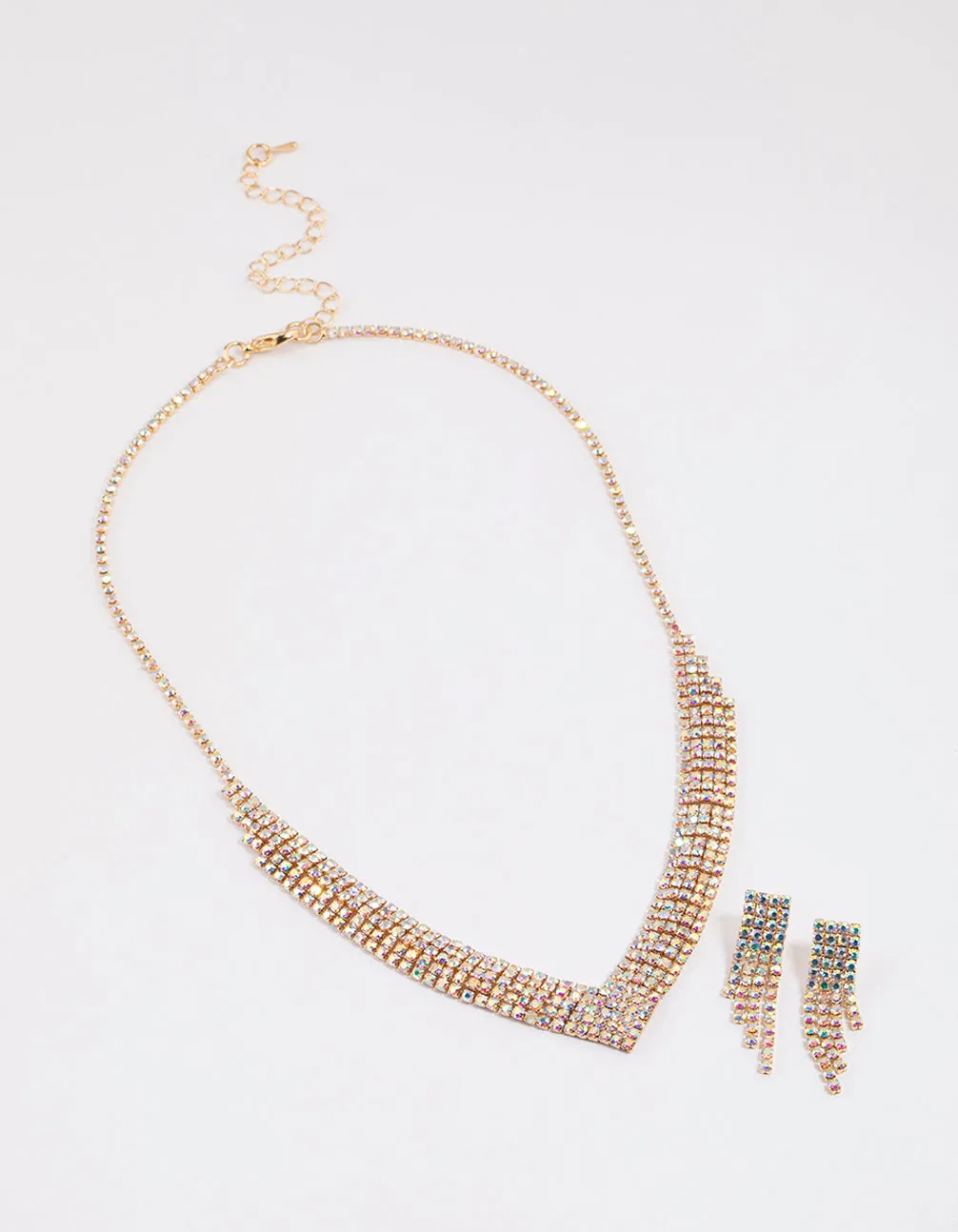 Gold Diamante Pointed Earrings & Necklace Set