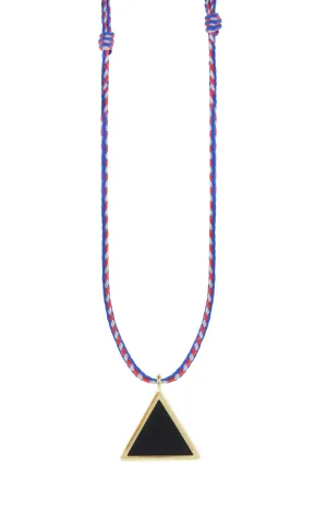 Adjustable Cord Necklace with Gold Onyx Triangle Pendant