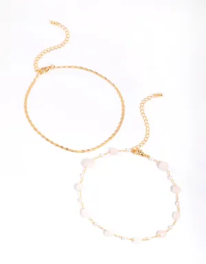 Gold Plated Rose Quartz Chain Anklet Set