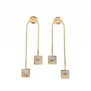 Gold Quartz Double Square Curved Bar Earrings - G2