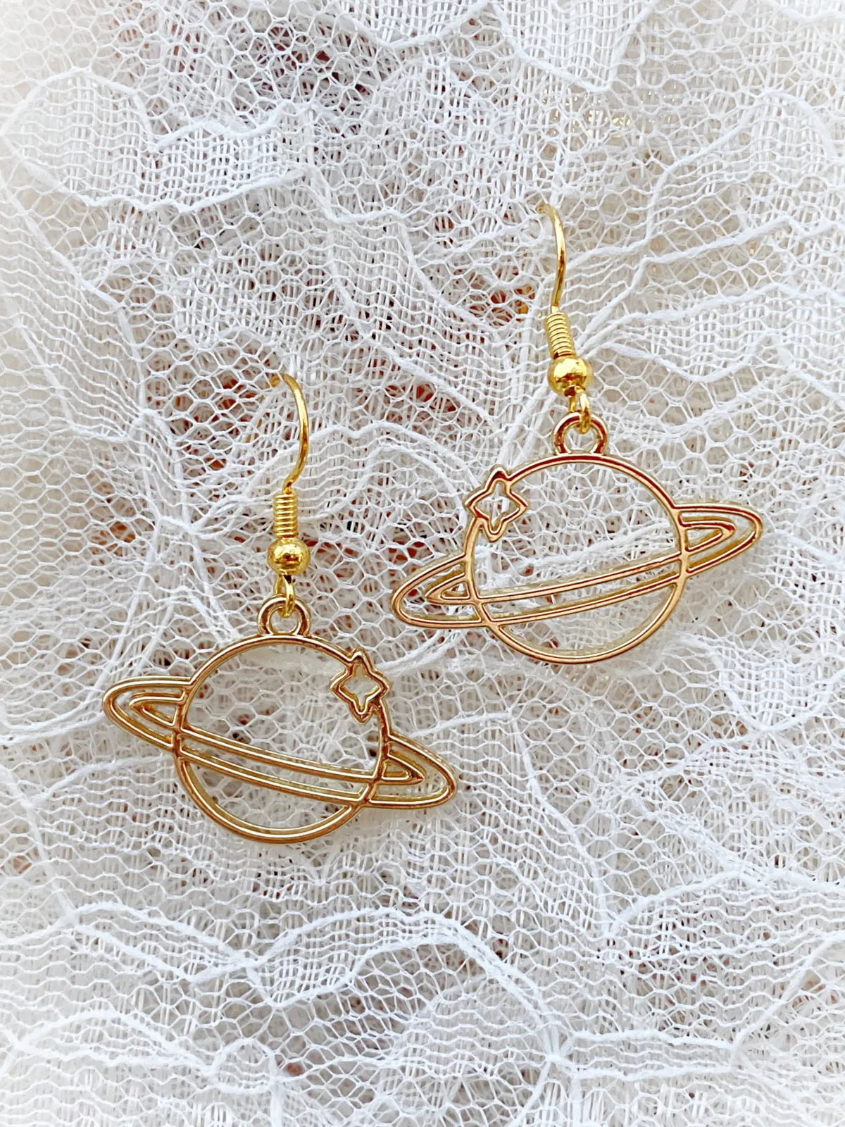 Gold Saturn Outline Dangles