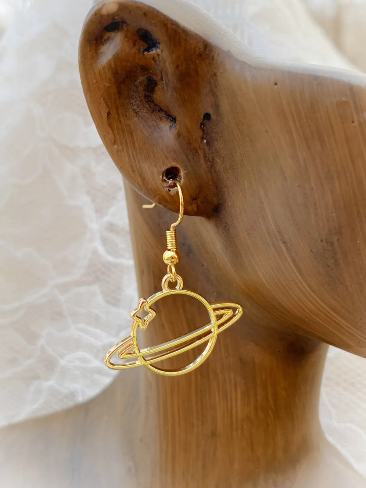 Gold Saturn Outline Dangles