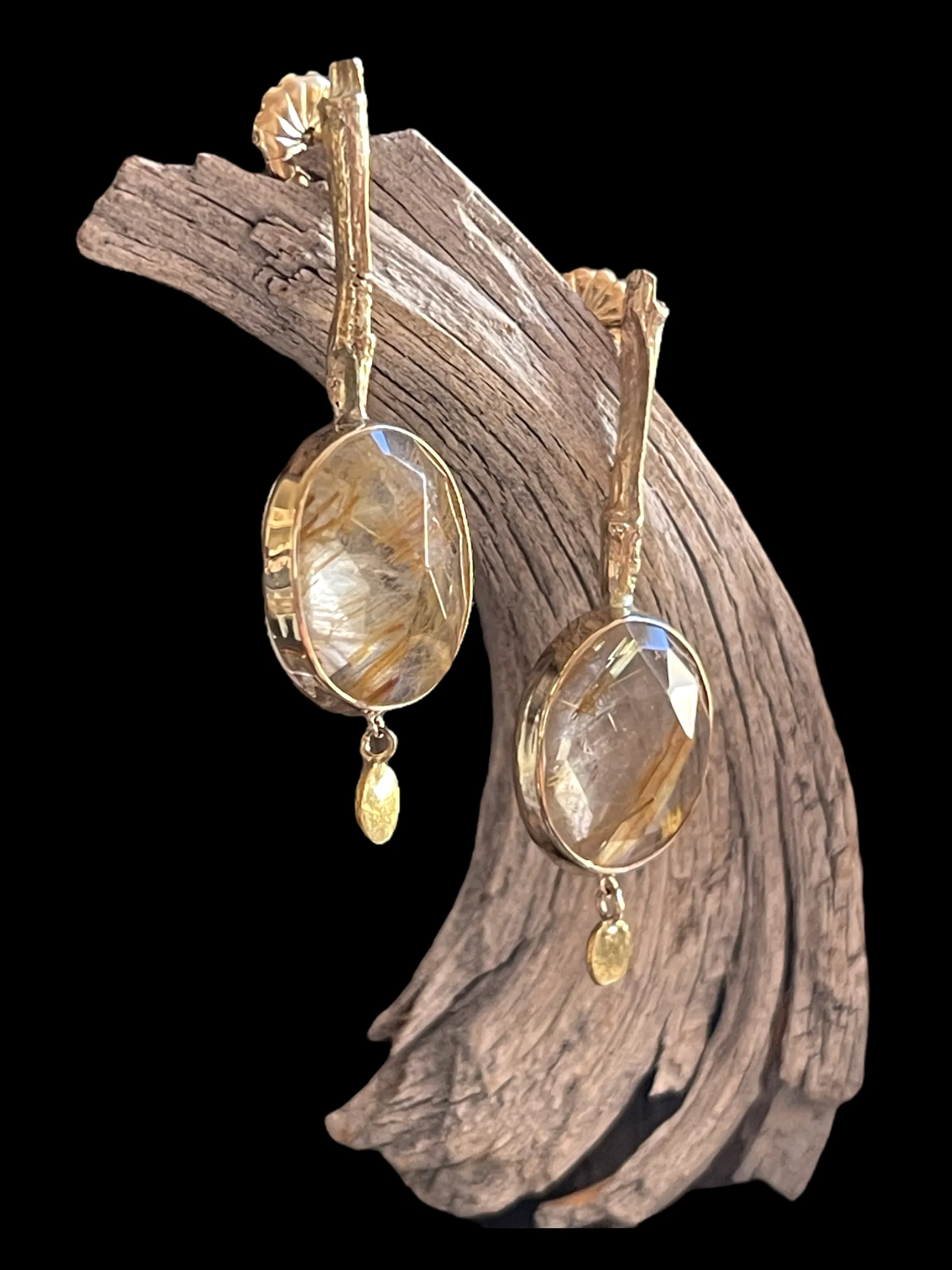 Grass Bulb Earrings with Quartz and Grain