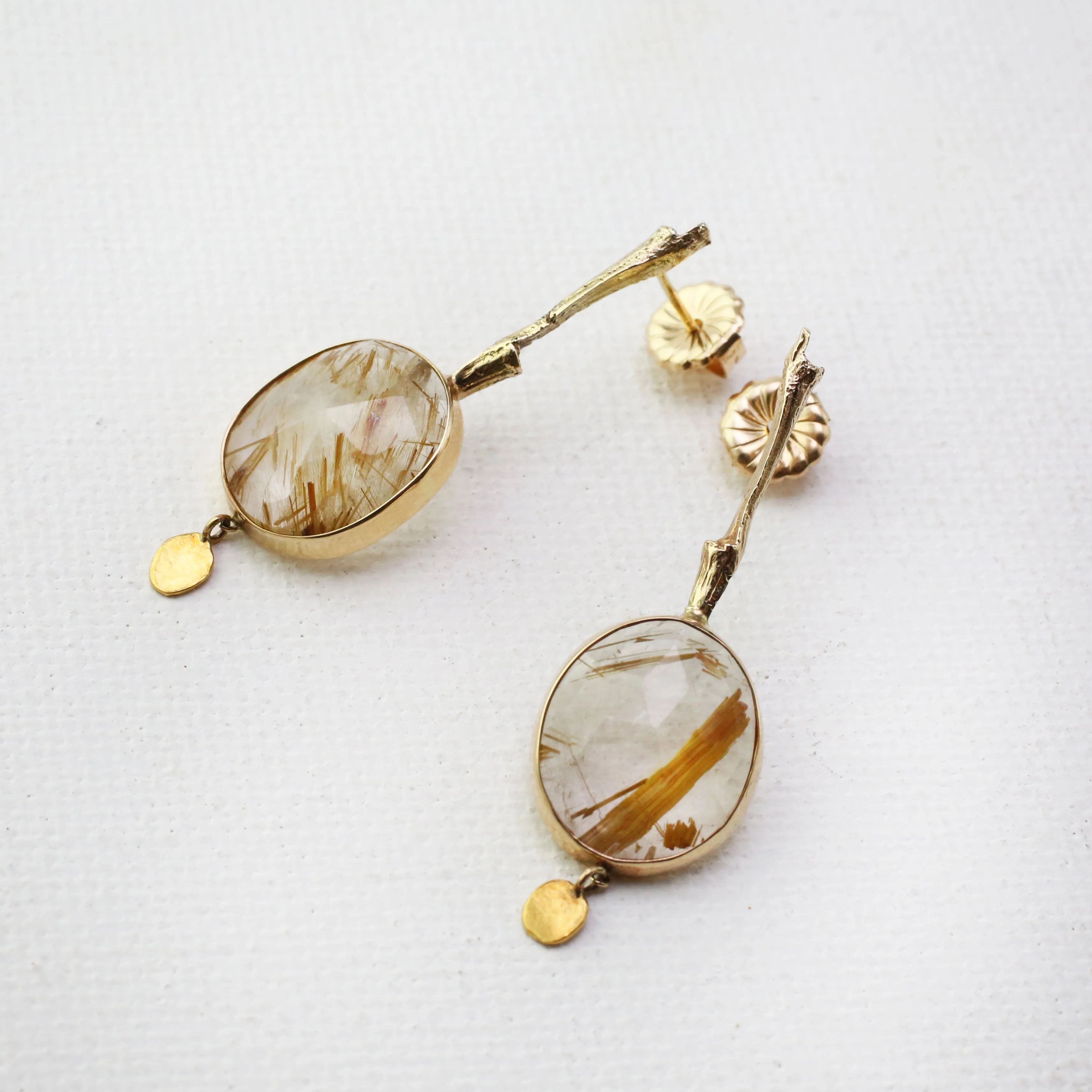 Grass Bulb Earrings with Quartz and Grain