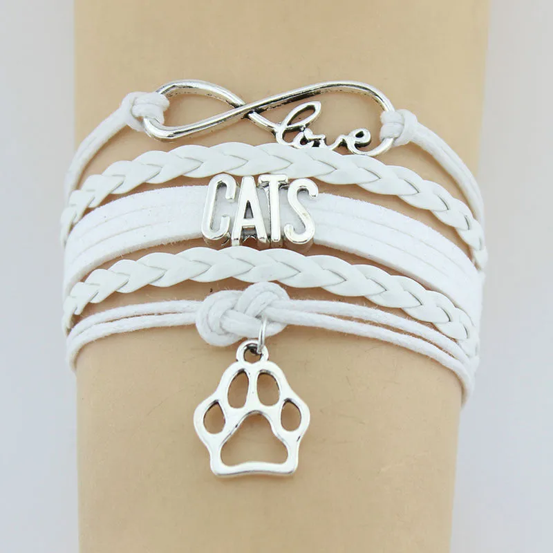 Hand-knitted Braided Bracelet With Cat & Paw Charm