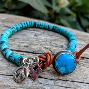 Handmade Turquoise Heart and Peace Sign Bracelet