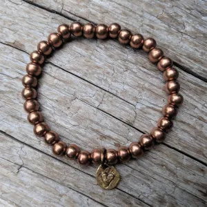 Heart Charm & Copper Elastic Geometric Bracelet