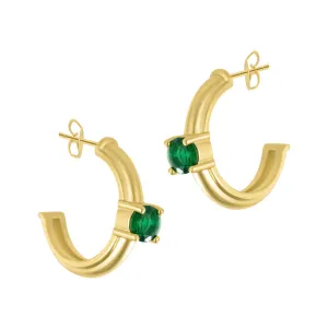 Hoops with Emerald Stone gold