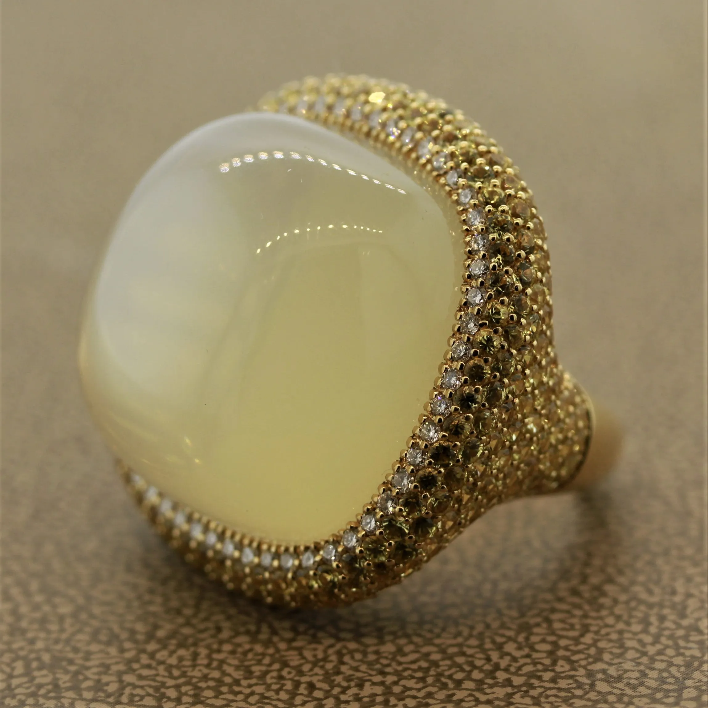 Impressive Moonstone Diamond Yellow Sapphire Gold Cocktail Ring