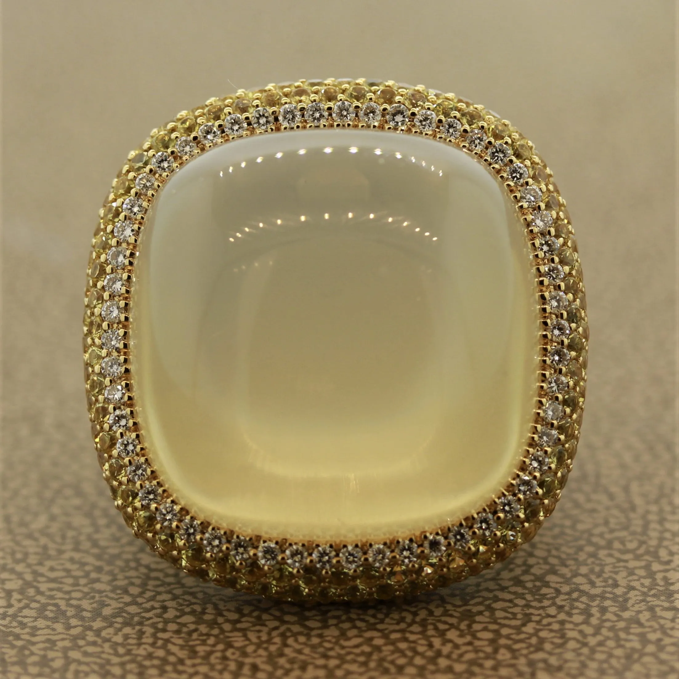 Impressive Moonstone Diamond Yellow Sapphire Gold Cocktail Ring