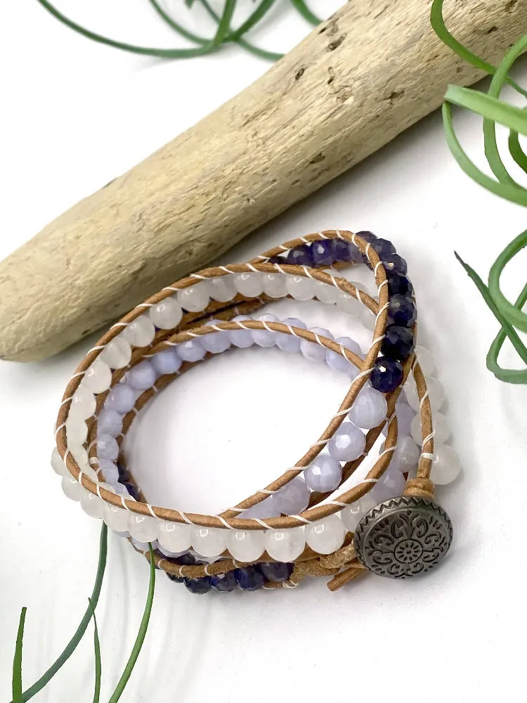 Jade, Chalcedony, & Iolite Wrap Bracelet